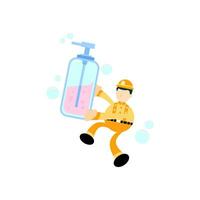 engineer and soap sanitizer hygene cartoon flat design illustration vector