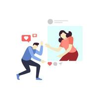 man give like love on woman post social media online people character flat design vector illustration