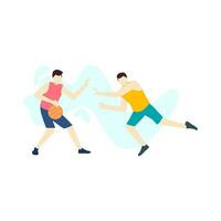 dos hombre jugando baloncesto deporte juego personas personaje plano diseño vector ilustración