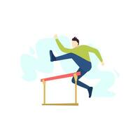 man is running and jumping over obstacles sport people character flat design vector illustration