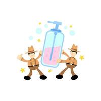 america cowboy and soap sanitizer hygene cartoon flat design illustration vector