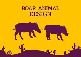cerdo Jabali fauna silvestre animal silueta plano diseño vector ilustración