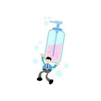 empresario y jabón desinfectante higiene dibujos animados plano diseño ilustración vector