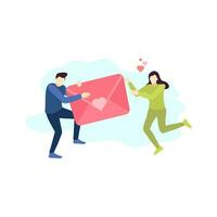 hombre enviar amor letra mensaje a mujer Pareja personas personaje plano diseño vector ilustración