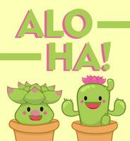 Cute succulent or cactus plant with happy face cartoon doodle vector illustration