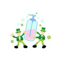 green leprechaun and soap sanitizer hygene cartoon flat design illustration vector