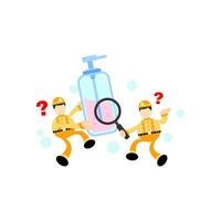 engineer and soap sanitizer hygene cartoon flat design illustration vector