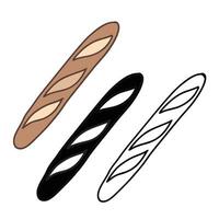 Bread baguette icon, vector illustration in doodle style. Hand-drawn bakery isolated element. For cafe menu or packaging label.