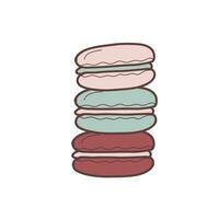 Stack of macaroons. Vector flat illustration. Sweet french cookies, multicolored isolated on white background.