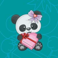 Kawaii cartoon panda brings love shaped gifts vector