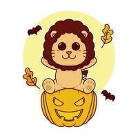 happy cute lion pumpkin halloween event adorable cartoon doodle vector