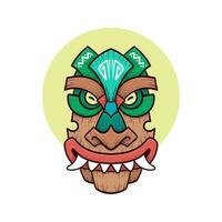 Tribal tiki masks Hawaiian totem culture vector wooden colored illustrations