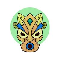 Tribal tiki masks Hawaiian totem culture vector wooden colored illustrations