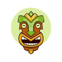 Tribal tiki masks Hawaiian totem culture vector wooden colored illustrations