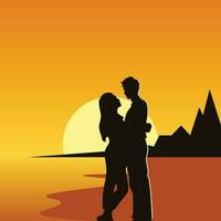 Romantic Couple on Sunset Vector Background Illustration