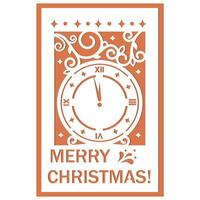 Christmas Card template with clock, papercut style, file cutting vector