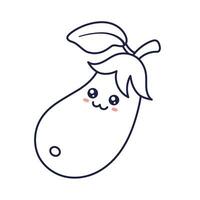 linda kawaii berenjena dibujos animados niños ilustración. comida vegetal contorno línea Arte ilustración. berenjena personaje, mascota en garabatear estilo. niños colorante libro. vector