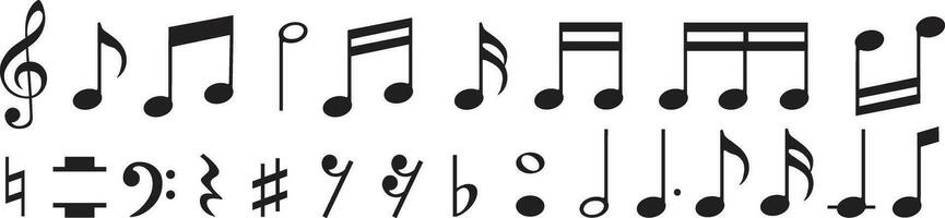 Vector set of all musical notes isolated in white background