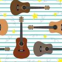 Vector seamless pattern with guitars and stars. Musical background with guitars