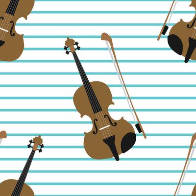 Vector seamless pattern with violin and bowin cartoon style. Classic vintage fiddle background
