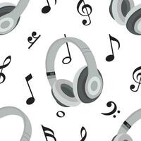 Seamless pattern with stereo headphones and musical notes isolated in white background vector