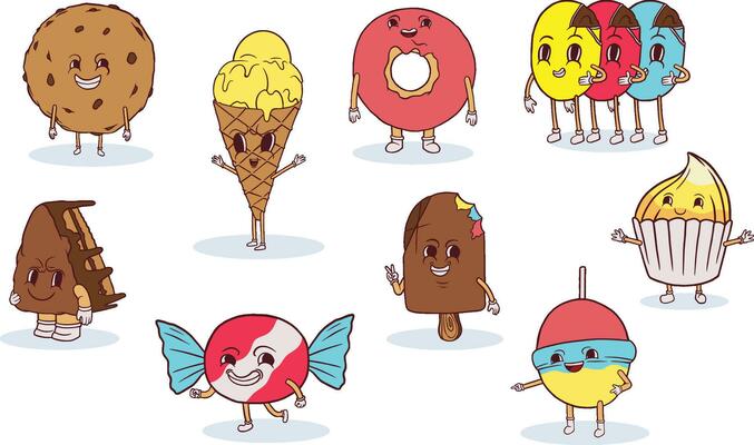 Retro Candy Cake Chocolate Character Illustration Graphic Design