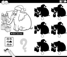 shadow game with cartoon elephant on Christmas coloring page vector