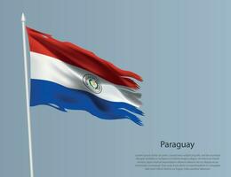 Ragged national flag of Paraguay. Wavy torn fabric on blue background. vector