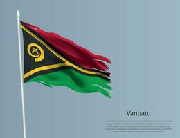 harapiento nacional bandera de vanuatu ondulado Rasgado tela en azul antecedentes. vector