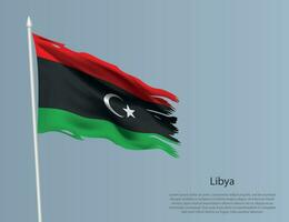 Ragged national flag of Libya. Wavy torn fabric on blue background vector