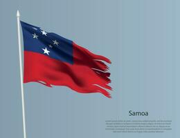 harapiento nacional bandera de samoa ondulado Rasgado tela en azul antecedentes. vector