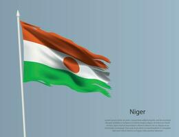 Ragged national flag of Niger. Wavy torn fabric on blue background vector