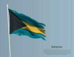 Ragged national flag of Bahamas. Wavy torn fabric on blue background. vector