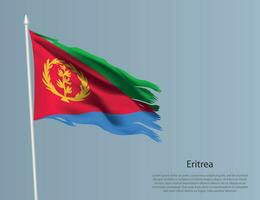 Ragged national flag of Eritrea. Wavy torn fabric on blue background vector