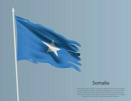 Ragged national flag of Somalia. Wavy torn fabric on blue background vector
