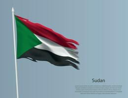 Ragged national flag of Sudan. Wavy torn fabric on blue background vector