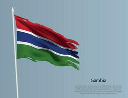 Ragged national flag of Gambia. Wavy torn fabric on blue background vector