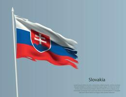 Ragged national flag of Slovakia. Wavy torn fabric on blue background vector