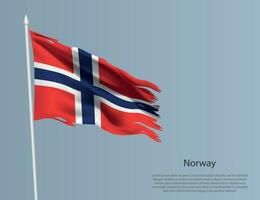 Ragged national flag of Norway. Wavy torn fabric on blue background vector