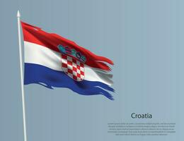 Ragged national flag of Croatia. Wavy torn fabric on blue background vector