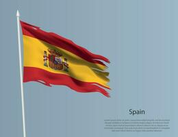 Ragged national flag of Spain. Wavy torn fabric on blue background vector