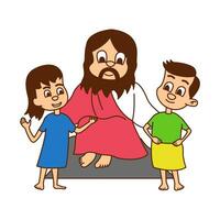 dibujos animados diseño de Jesús Cristo enseñando niños vector