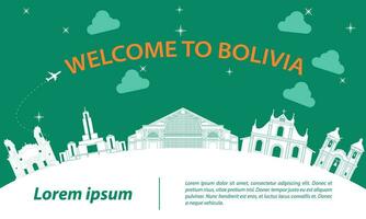bolivia famoso punto de referencia silueta con verde y blanco color diseño vector