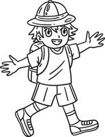 Camping Happy Camper Boy Walking Isolated Coloring vector