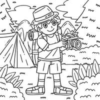 Camping Camper with Camera Coloring Page for Kids vector