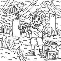 Camping Camper with Binoculars Coloring Page vector