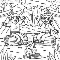 Camping Campers Telling Stories Coloring Page vector