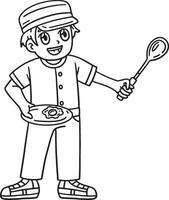 Camping Camper Boy Cooking Isolated Coloring Page vector