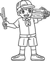 Camping Boy Scout Camper Isolated Coloring Page vector