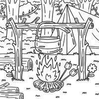 Camping Cooking Pot Over Bonfire Coloring Page vector